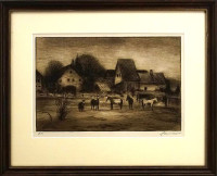 Luboš Malina - Koně za vsí ( Dolní Nezly ) - grafika